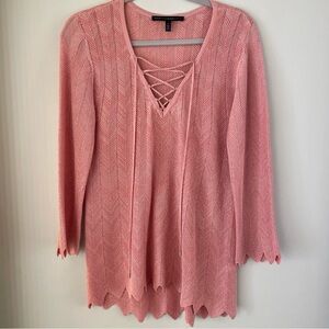 EUC WHBM pink/gold metallic lace up sweater